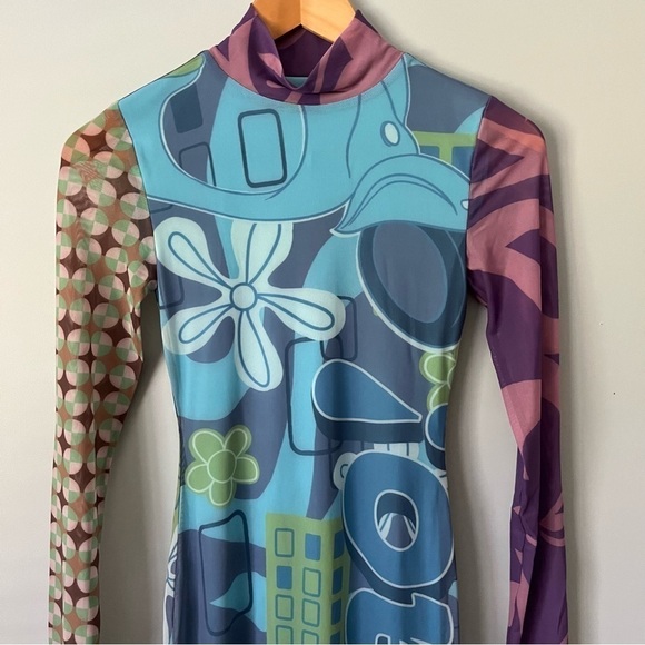 Urban Outfitters UO Zoe Printed Mock Neck Long Sleeve Midi Dress Size S NWT - Picture 5 of 16